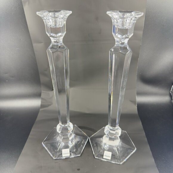 Miller Rogaska Summit Clear Crystal Glass Candlesticks Holder Votive Set 2 Heavy - Picture 11 of 11